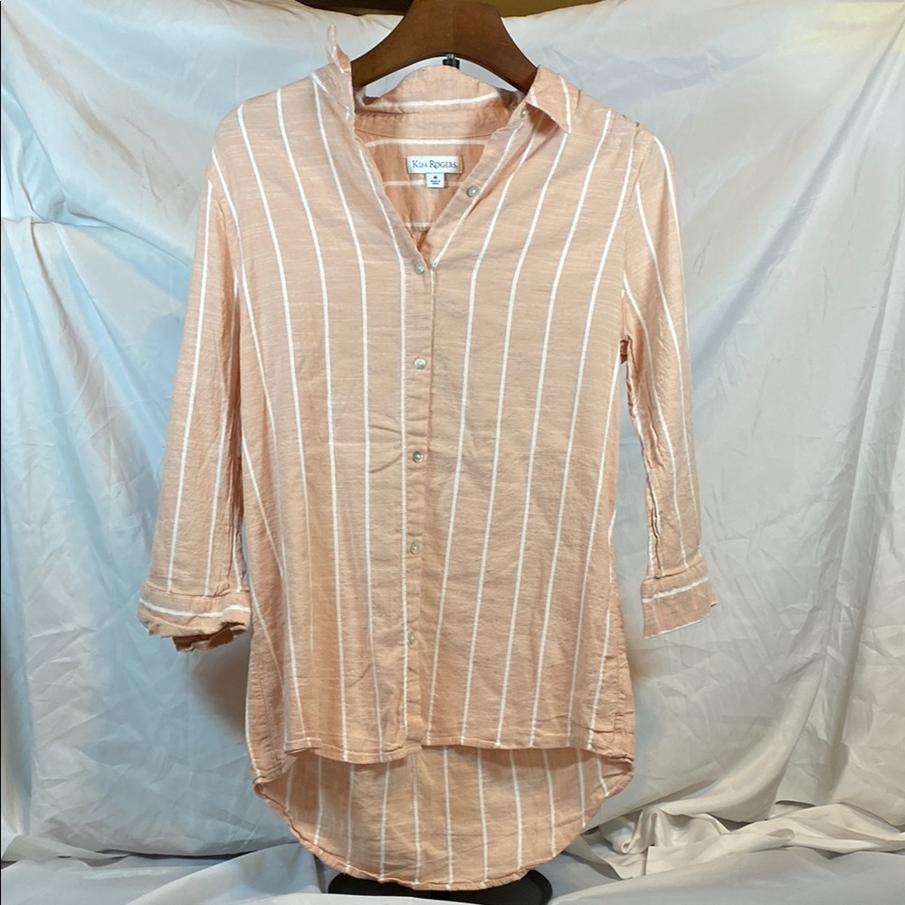 Kim Rogers Peach Striped Button Down Shirt